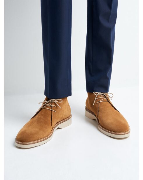 Bottines en cuir beige kaki