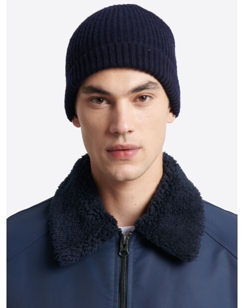 Bonnet uni en viscose mélangée bleu marine