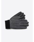 Gants bi-matière cuir et flanelle gris chiné moyen