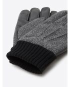 Gants bi-matière cuir et flanelle gris chiné moyen