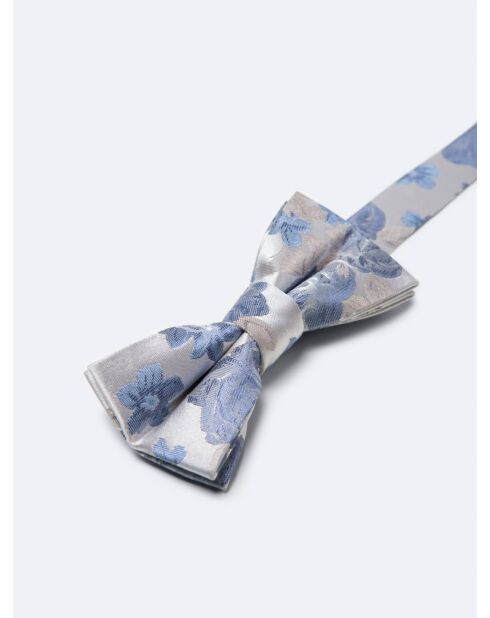 100% zijden kobaltblauwe vlinderdas met bloemen