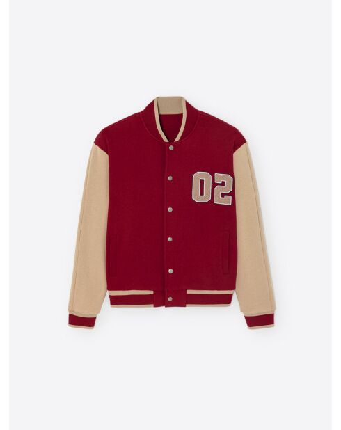 Veste américaine à col teddy en coton rouge/ocre
