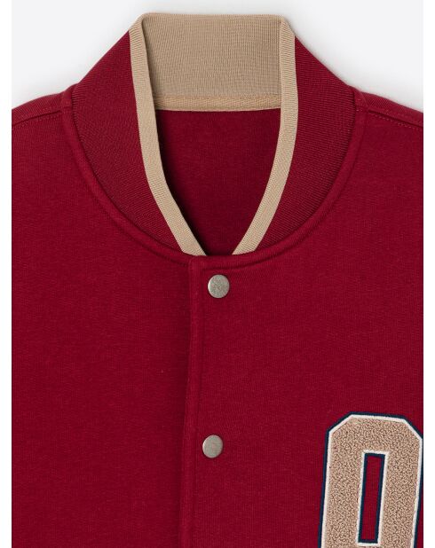 Veste américaine à col teddy en coton rouge/ocre