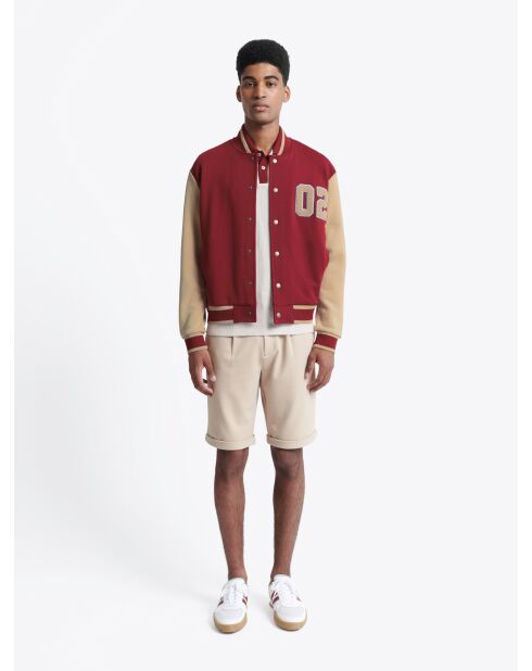 Veste américaine à col teddy en coton rouge/ocre