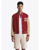 Giacca con colletto in teddy in cotone rosso e ocra americano