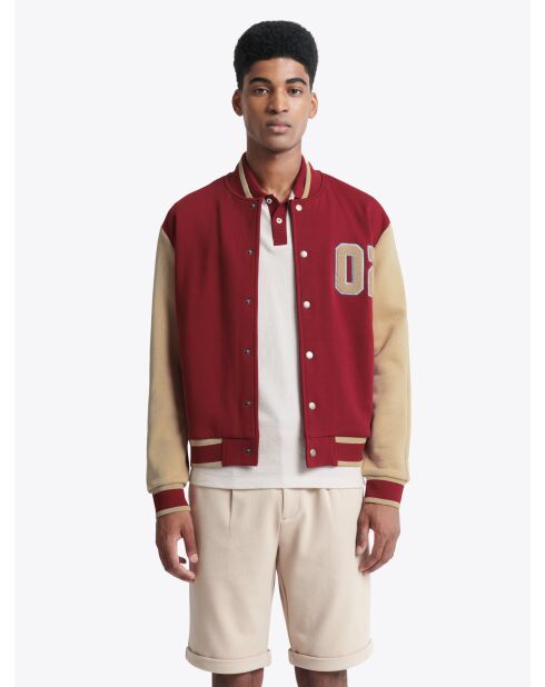 Veste américaine à col teddy en coton rouge/ocre