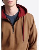 Sweat regular zippé à capuche en coton caramel