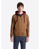 Sweat regular zippé à capuche en coton caramel