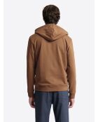 Sweat regular zippé à capuche en coton caramel