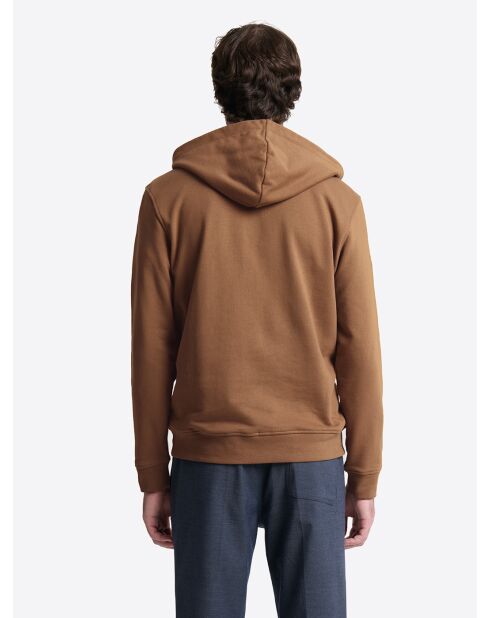 Sweat regular zippé à capuche en coton caramel