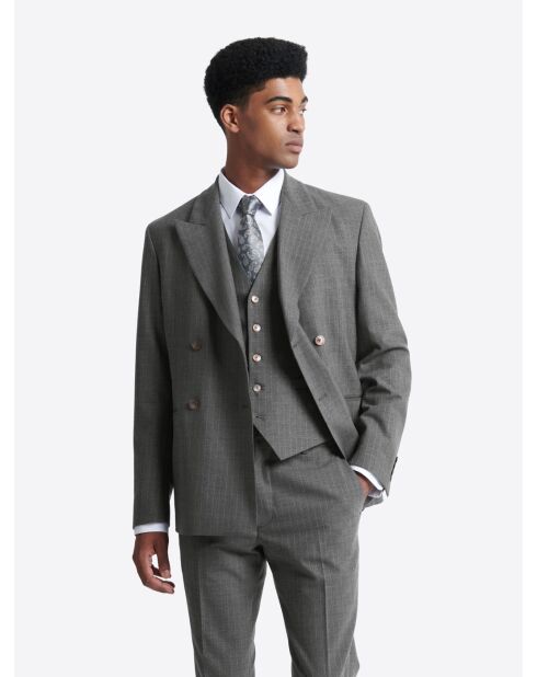 Veste de costume croisée en laine anthracite