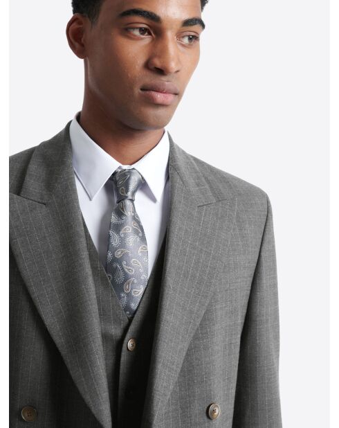 Veste de costume croisée en laine anthracite