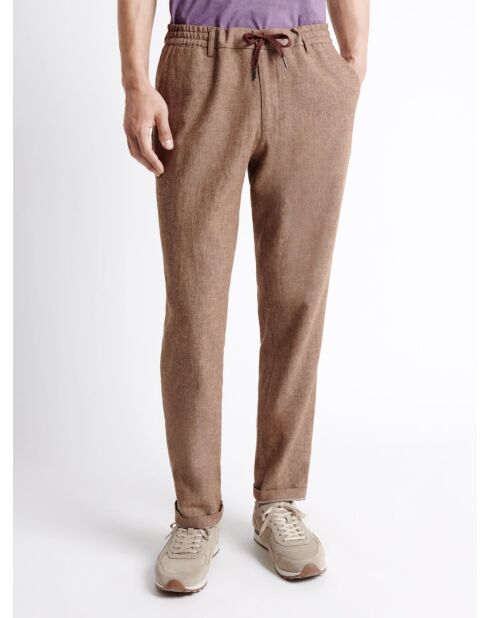 Slack chiné 100% coton lin noisette