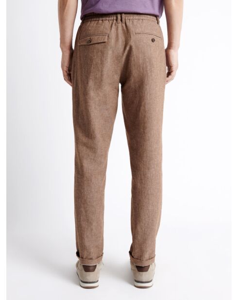 Slack chiné 100% coton lin noisette