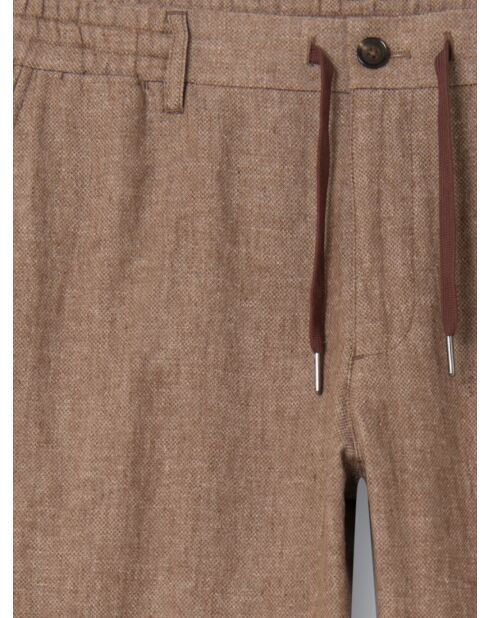 Slack chiné 100% coton lin noisette