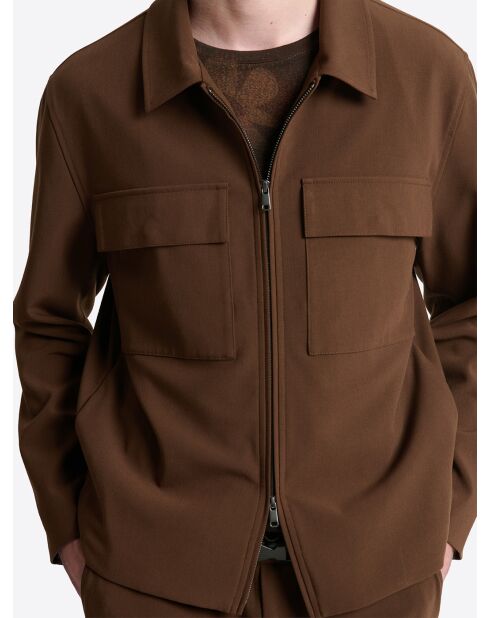 Veste casual à col chemise en viscose marron café