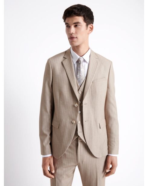 Veste de costume extraslim rayée beige