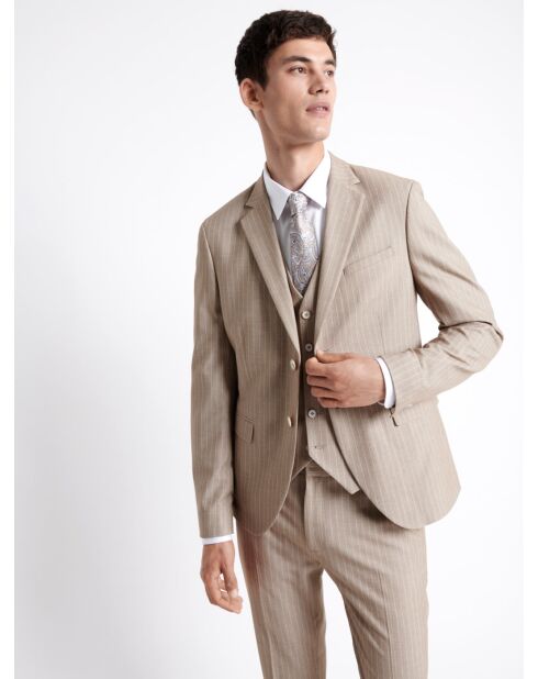 Veste de costume extraslim rayée beige
