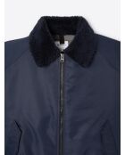 Blouson bomber à col sherpa bleu marine