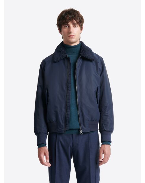 Blouson bomber à col sherpa bleu marine