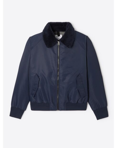 Blouson bomber à col sherpa bleu marine