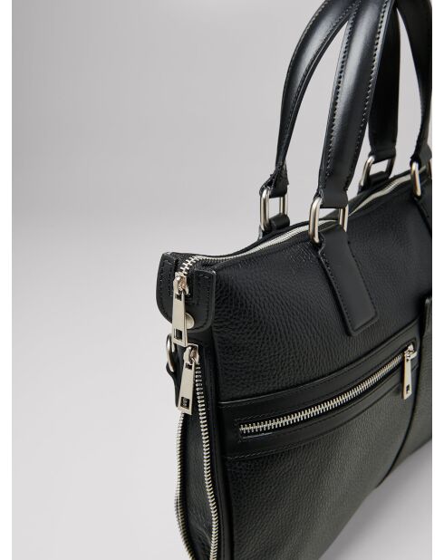 Sac ordinateur en cuir noir - 38x28x40 cm