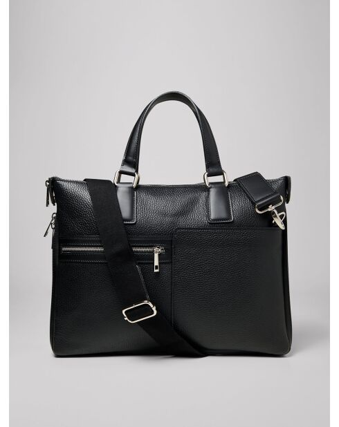 Sac ordinateur en cuir noir - 38x28x40 cm
