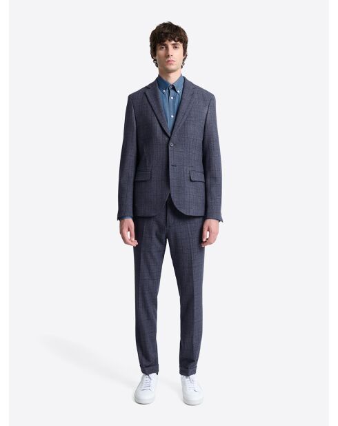 Veste de costume slim à carreaux bleue