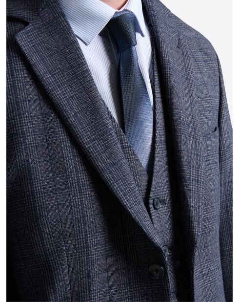Veste de costume slim à carreaux bleue