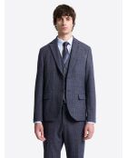 Veste de costume slim à carreaux bleue