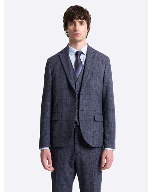 Veste de costume slim à carreaux bleue