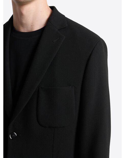 Veste de costume stretch en seersucker noire