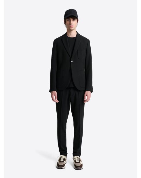 Veste de costume stretch en seersucker noire