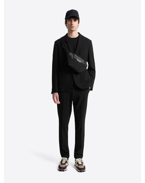 Veste de costume stretch en seersucker noire