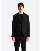 Veste de costume stretch en seersucker noire