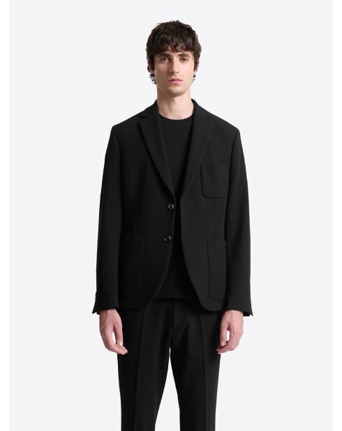 Veste de costume stretch en seersucker noire