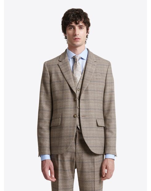 Veste de costume slim stretch à carreaux chestnut