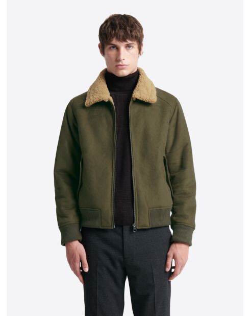 Blouson aviateur col sherpa - L'atelier vert mousse