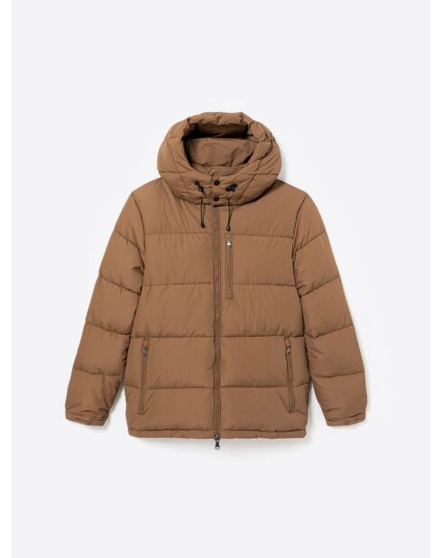 Blouson matelassé à capuche camel