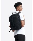 Sac à dos bi-matière en cuir de vachette noir - 30x40x13,5 cm