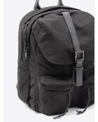 Sac à dos bi-matière en cuir de vachette noir - 30x40x13,5 cm