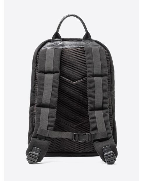 Sac à dos bi-matière en cuir de vachette noir - 30x40x13,5 cm