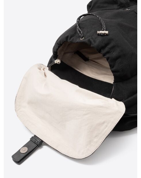 Sac à dos bi-matière en cuir de vachette noir - 30x40x13,5 cm