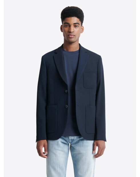 Veste de ville slim en seersucker bleu marine