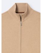 Sweat zippé col montant en coton beige automne
