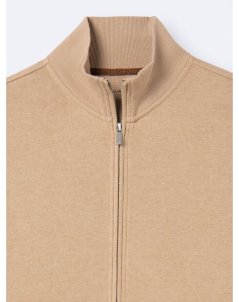 Sweat zippé col montant en coton beige automne