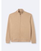 Sweat zippé col montant en coton beige automne