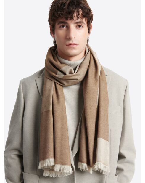 Elfenbeinfarbener Schal mit geometrischem Muster - 183 x 69 cm