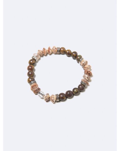 Bracelet en perles et bois beige doux