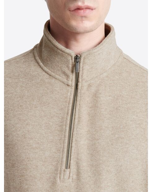 Sweat faux uni à col montant beige gris